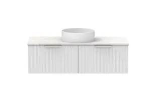 Mosman Vanity With Centre Basin 1200mm 2 Draw, Ultra White Matte & Grey Travertine | Made From MDF In Matte White By Raymor by Raymor, a Vanities for sale on Style Sourcebook