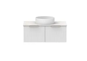 Mosman Vanity With Basin 900mm 2 Draw, Ultra White Matte & Grey Travertine | Made From MDF In Matte White By Raymor by Raymor, a Vanities for sale on Style Sourcebook