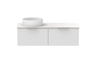Mosman Vanity With Left Hand Basin 1200mm 2 Draw, Ultra White Matte & Grey Travertine | Made From MDF In Matte White By Raymor by Raymor, a Vanities for sale on Style Sourcebook