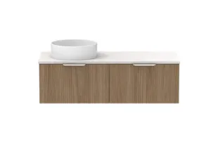 Mosman Vanity With Left Hand Basin 1200mm 2 Draw, Prime Oak & Grey Travertine | Made From MDF In Timber Look By Raymor by Raymor, a Vanities for sale on Style Sourcebook