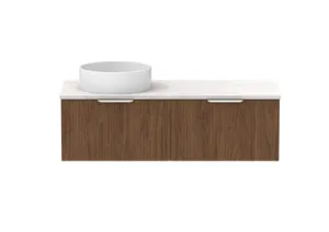 Mosman Vanity With Left Hand Basin 1200mm 2 Draw, Florentine Walnut & Grey Travertine | Made From MDF In Timber Look By Raymor by Raymor, a Vanities for sale on Style Sourcebook