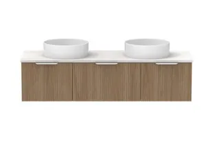Mosman Vanity With Double Basin 1500mm 3 Draw, Prime Oak & Grey Travertine | Made From MDF In Timber Look By Raymor by Raymor, a Vanities for sale on Style Sourcebook