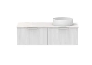 Mosman Vanity With Right Hand Basin 1200mm 2 Draw, Ultra White Matte & Grey Travertine | Made From MDF In Matte White By Raymor by Raymor, a Vanities for sale on Style Sourcebook