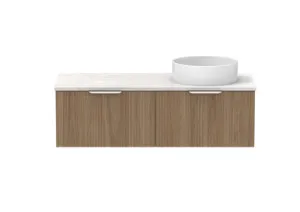 Mosman Vanity With Right Hand Basin 1200mm 2 Draw, Prime Oak & Grey Travertine | Made From MDF In Timber Look By Raymor by Raymor, a Vanities for sale on Style Sourcebook