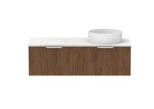 Mosman Vanity With Right Hand Basin 1200mm 2 Draw, Florentine Walnut & Grey Travertine | Made From MDF In Timber Look By Raymor by Raymor, a Vanities for sale on Style Sourcebook