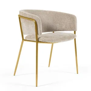 Runnie chair in beige chenille with steel legs and gold finish by null, a Dining Chairs for sale on Style Sourcebook