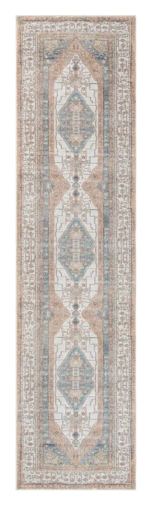 Priya Orange and Green Traditional Distressed Washable Runner Rug by Miss Amara, a Persian Rugs for sale on Style Sourcebook