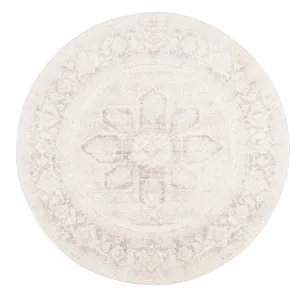 Patina Cream and Beige Distressed Washable Round Rug by Miss Amara, a Persian Rugs for sale on Style Sourcebook