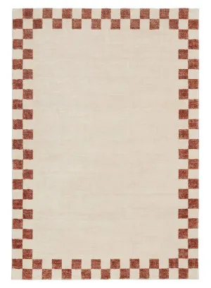 Isi Rust Brown Checkered Border Washable Rug by Miss Amara, a Contemporary Rugs for sale on Style Sourcebook