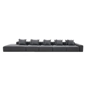 Riley Linen Charcoal Modular Sofa - 1x Arm, 4x Armless, 1x Left Terminal by null, a Sofas for sale on Style Sourcebook