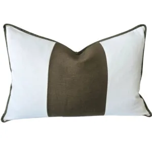 Reine Heavyweight Linen Cushion 40x60cm Lumbar - Off White | Army Green Border by null, a Cushions, Decorative Pillows for sale on Style Sourcebook