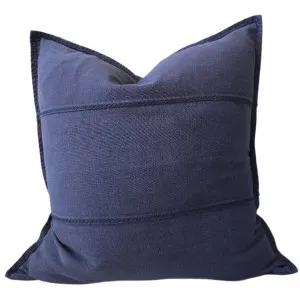 Eveleigh Stonewashed Linen Cotton Cushion 55cm Square - Navy Blue | Embroidery Double Striped by null, a Cushions, Decorative Pillows for sale on Style Sourcebook