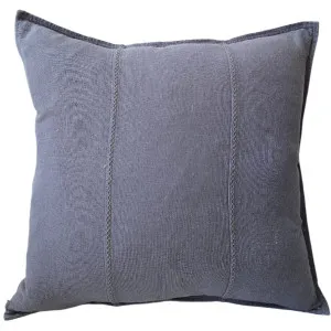 Eveleigh Stonewashed Linen Cotton Cushion 55cm Square - Cornflower Blue | Embroidery Double Striped by null, a Cushions, Decorative Pillows for sale on Style Sourcebook