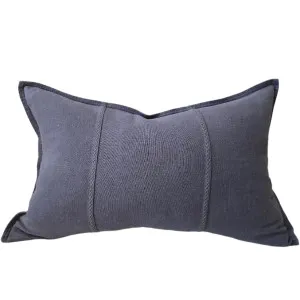 Eveleigh Stonewashed Linen Cotton Cushion 40x60cm Lumbar - Cornflower Blue | Embroidery Double Striped by null, a Cushions, Decorative Pillows for sale on Style Sourcebook
