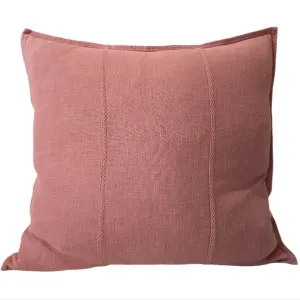 Eveleigh Stonewashed Linen Cotton Cushion 55cm Square - Rose Pink | Embroidery Double Striped by null, a Cushions, Decorative Pillows for sale on Style Sourcebook