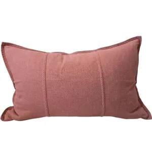 Eveleigh Stonewashed Linen Cotton Cushion 40x60cm Lumbar - Rose Pink | Embroidery Double Striped by null, a Cushions, Decorative Pillows for sale on Style Sourcebook