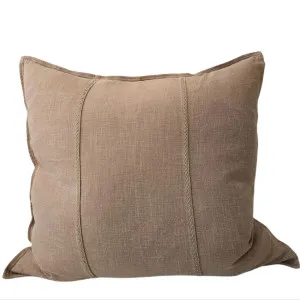 Eveleigh Stonewashed Linen Cotton Cushion 55cm Square - Stone  | Embroidery Double Striped by null, a Cushions, Decorative Pillows for sale on Style Sourcebook
