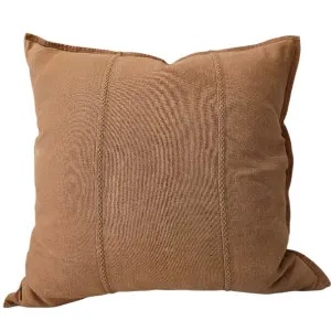 Eveleigh Stonewashed Linen Cotton Cushion 55cm Square - Cider Orange  | Embroidery Double Striped by null, a Cushions, Decorative Pillows for sale on Style Sourcebook