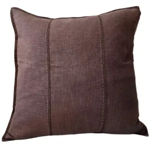 Eveleigh Stonewashed Linen Cotton Cushion 55cm Square - Chocolate Brown | Embroidery Double Striped by null, a Cushions, Decorative Pillows for sale on Style Sourcebook