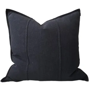 Eveleigh Stonewashed Linen Cotton Cushion 55cm Square - Black | Embroidery Double Striped by null, a Cushions, Decorative Pillows for sale on Style Sourcebook