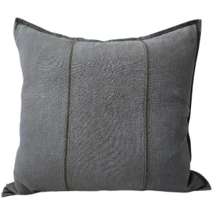 Eveleigh Stonewashed Linen Cotton Cushion 55cm Square - Dark Sage Green | Embroidery Double Striped by null, a Cushions, Decorative Pillows for sale on Style Sourcebook