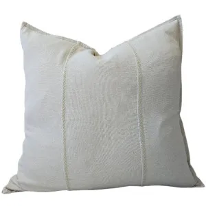 Eveleigh Stonewashed Linen Cotton Cushion 55cm Square - Oatmeal | Embroidery Double Striped by null, a Cushions, Decorative Pillows for sale on Style Sourcebook