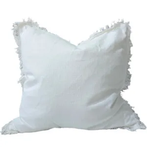 Rhea Linen Fringe Cushion 55cm Square  - White by null, a Cushions, Decorative Pillows for sale on Style Sourcebook