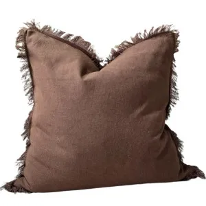 Rhea Linen Fringe Cushion 55cm Square  - Pinecone Brown by null, a Cushions, Decorative Pillows for sale on Style Sourcebook