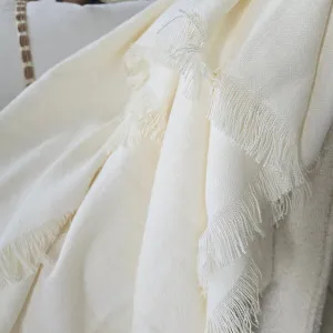 Rhea Linen Fringe Massive Throw Bed Throw 140x230cm  - White by null, a Cushions, Decorative Pillows for sale on Style Sourcebook