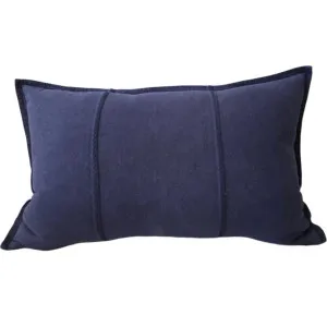 Eveleigh Stonewashed Linen Cotton Cushion 40x60cm Lumbar - Navy Blue | Embroidery Double Striped by null, a Cushions, Decorative Pillows for sale on Style Sourcebook