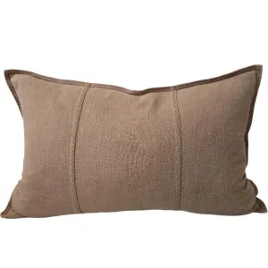 Eveleigh Stonewashed Linen Cotton Cushion 40x60cm Lumbar - Stone | Embroidery Double Striped by null, a Cushions, Decorative Pillows for sale on Style Sourcebook