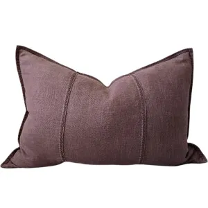 Eveleigh Stonewashed Linen Cotton Cushion 40x60cm Lumbar - Chocolate Brown | Embroidery Double Striped by null, a Cushions, Decorative Pillows for sale on Style Sourcebook