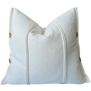 LAST ONE - Alora Linen Cotton Cushion 55cm Square - White | Wooden Button by null, a Cushions, Decorative Pillows for sale on Style Sourcebook