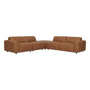 Harry 6 Seater Modular Sofa + Ottoman in Urbane Leather Light Brown by OZ Design, a Sofas for sale on Style Sourcebook