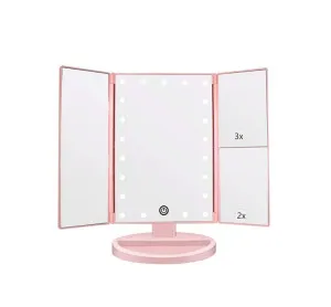 Tri-Fold Lighted Makeup Mirror with Magnification 3 colours available Pink by Luxe Mirrors, a Shaving Cabinets for sale on Style Sourcebook