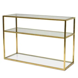 Ex Display - Noel 1.2m Glass Console Table - Gold Base by Interior Secrets - AfterPay Available by Interior Secrets, a Console Table for sale on Style Sourcebook