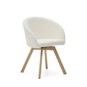 Marvin swivel chair in white bouclé with solid beech wood legs in a natural finish FSC 100% by null, a Chairs for sale on Style Sourcebook