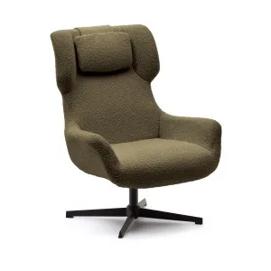 Zalina swivel armchair in dark green bouclé and steel with black finish FSC 100% by null, a Chairs for sale on Style Sourcebook