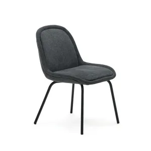 Aimin chair in grey chenille and steel legs with a matte black painted finish by null, a Dining Chairs for sale on Style Sourcebook