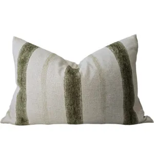 Sadie Linen Chenille Cushion 40x60cm Lumbar - Natural | Moss Green by null, a Cushions, Decorative Pillows for sale on Style Sourcebook