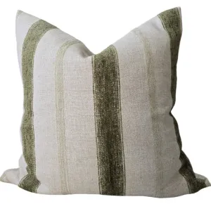 Sadie Linen Chenille Cushion 55cm Square - Natural | Moss Green by null, a Cushions, Decorative Pillows for sale on Style Sourcebook