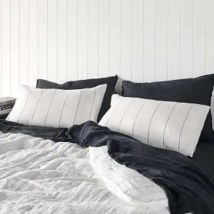 Carter French Linen Duvet Cover w/ Buttons in Off White w' Charcoal Fine Stripe | Queen in 210x210cm | Eadie Lifestyle by null, a Quilt Covers for sale on Style Sourcebook