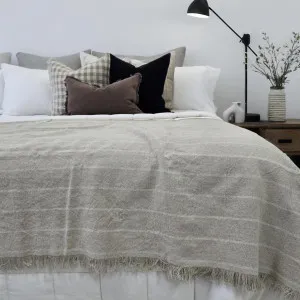 Irish Linen Cotton Bedcover Massive Throw Fringe 230x200cm - Natural Striped by null, a Cushions, Decorative Pillows for sale on Style Sourcebook