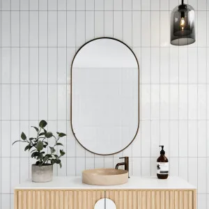 Anya Pill Shape Mirror Cabinet Antique Brass 96cm x 56cm by Luxe Mirrors, a Cabinets, Chests for sale on Style Sourcebook