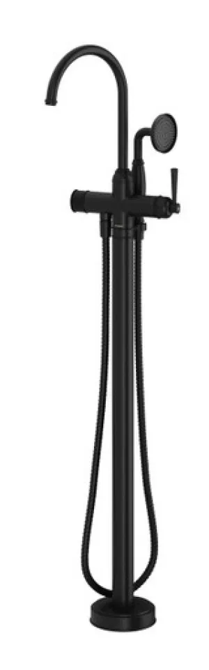 Cromford Floor Mounted Bath Mixer With Hand Shower | Made From Brass In Matte Black By Phoenix by PHOENIX, a Bathroom Taps & Mixers for sale on Style Sourcebook