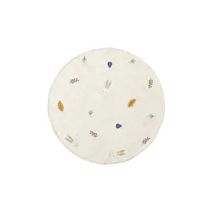 Yanil white wool and cotton round rug with multicoloured leaf embroidery, Ø 120 cm by null, a Kids Rugs for sale on Style Sourcebook