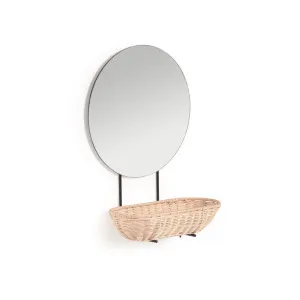 Ebian small wall mirror with rattan shelf with natural finish 35 x 16 cm by null, a Mirrors for sale on Style Sourcebook