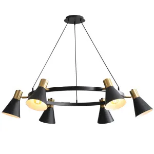 Oriel Lighting Norbert 6 Light Pendant Black and Satin Brass by Oriel Lighting, a Pendant Lighting for sale on Style Sourcebook