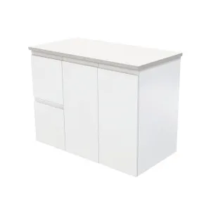 Fingerpull Satin White 900 Wall-Hung Cabinet, Left Hand Drawers by Fienza, a Vanities for sale on Style Sourcebook