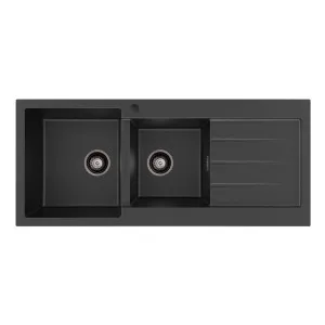 Kuro Granite 32L/22L Double Kitchen Sink with Drainer, Left Bowl, 1 Tap Hole by Fienza, a Kitchen Sinks for sale on Style Sourcebook